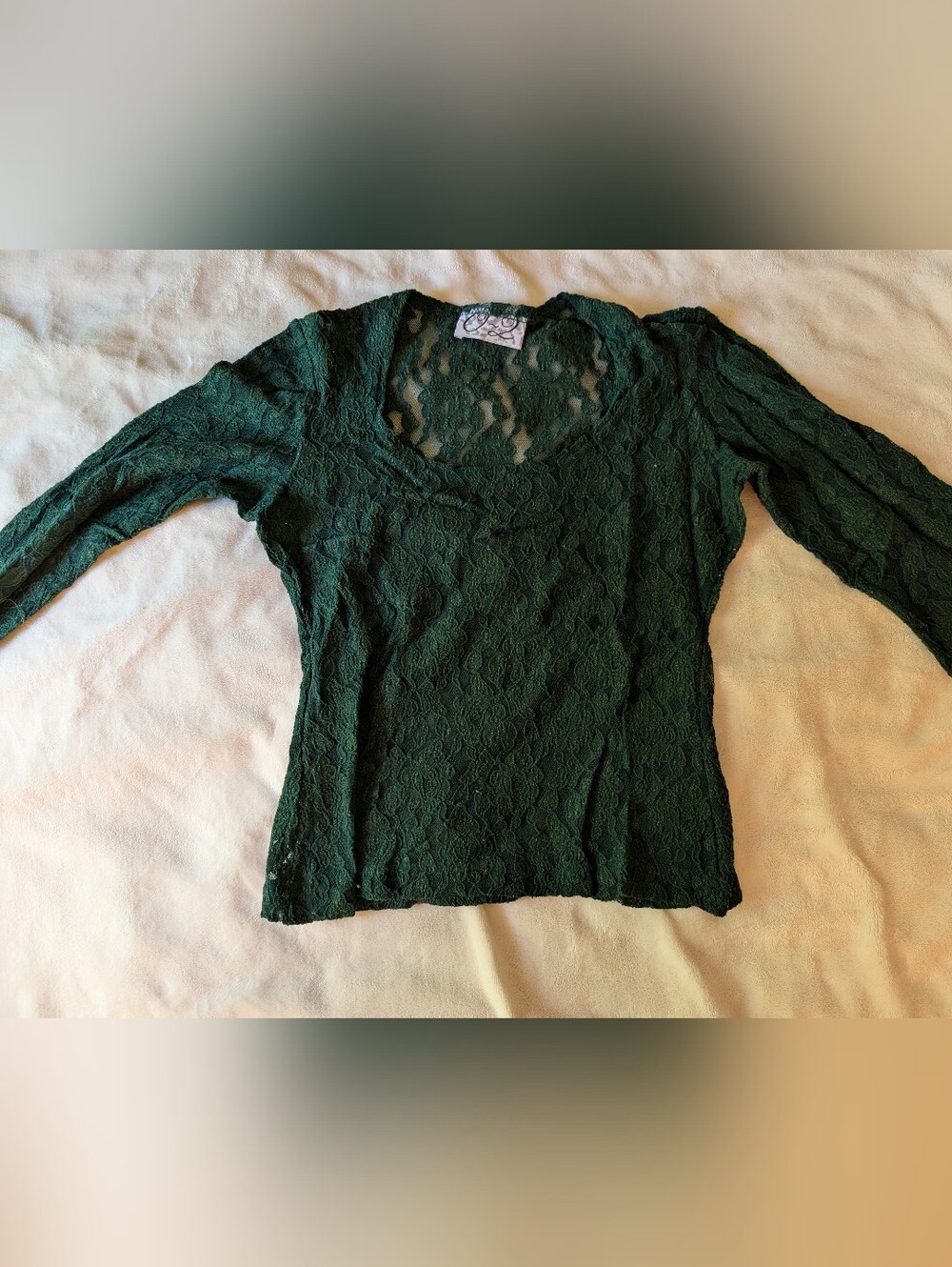 Sheer Dark Green Lace Long Sleeve Shirt